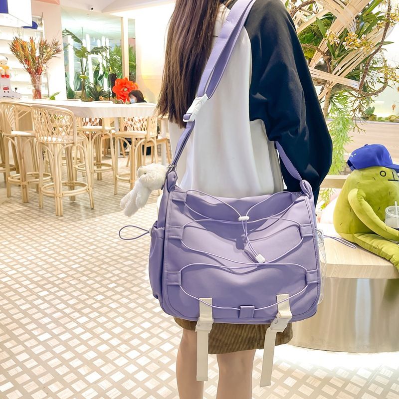 2025 New Large Capacity Crossbody Transparent Pain Shoulder Girl Solid Color Flip Cover Student Class Bag_voghion.com