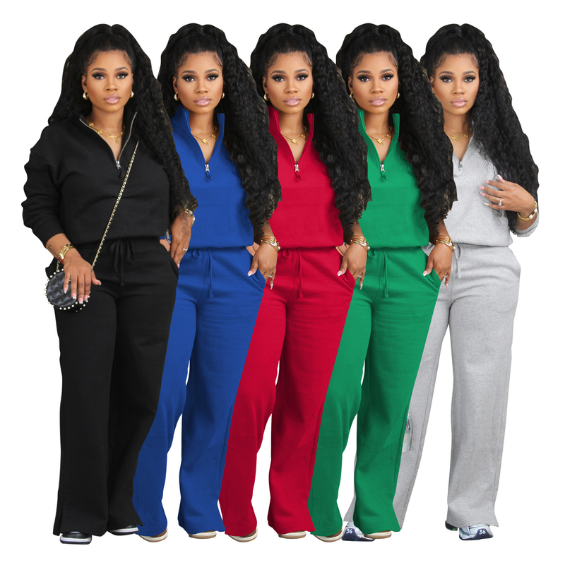 AL258 Felpa da donna in due pezzi, foderata in pile, spessa, sportiva, ampia, taglie forti, invernale_voghion.com