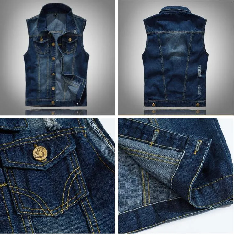Männer Jeansweste Revershal Cowboyjackete Moud Gebrachent Lach Westen Mantel 10 Faarwen Vintage Weste Männer Fraen Äermellos_voghion.com