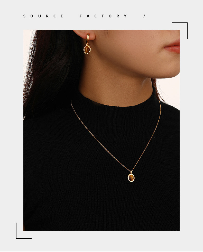 Collana elegante con pietra occhio di tigre da donna - Catena regolabile in stile vintage minimalista ed elegante per l'uso quotidiano_voghion.com