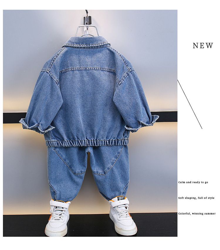 Kid's Clothing Boys Spring and Autumn solid color denim suit 2024 trendy boys casual two piece suits for small and medium sized children's clothing_voghion.com