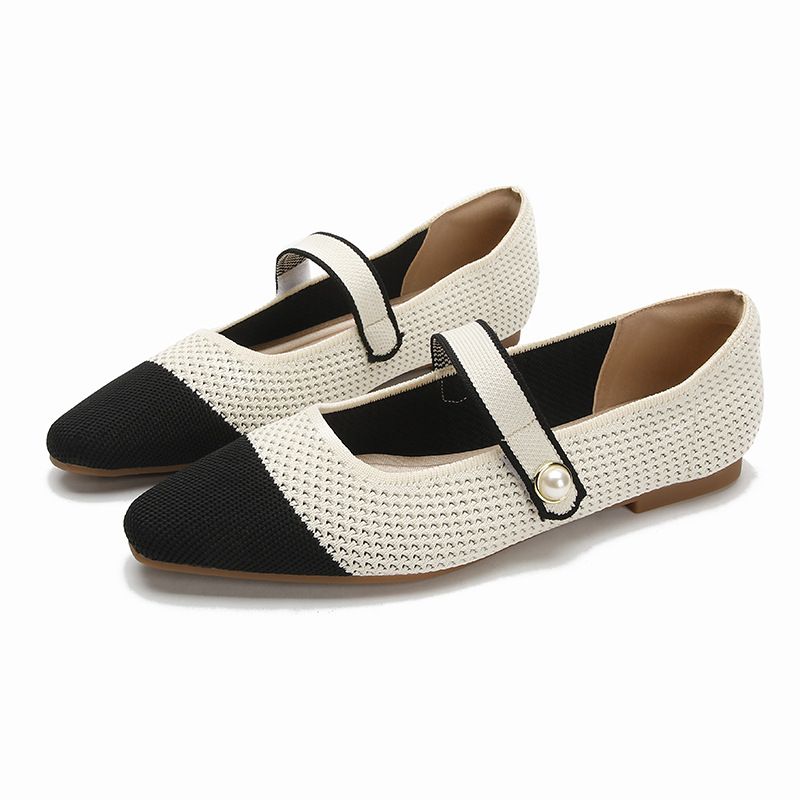 Spring And Autumn Princess One-Strap Mary Jane Women's Knitted Square Toe Flat Casual Shoes_voghion.com