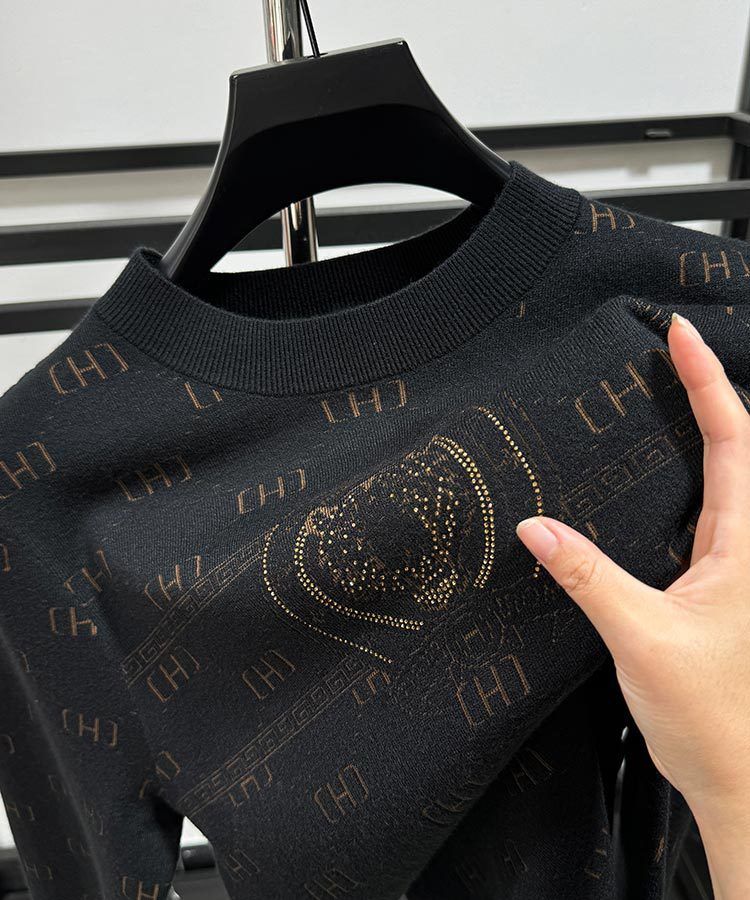 Suéter masculino de malha jacquard – pulôver canelado estiloso com gola redonda, top casual slim fit para outono e inverno_voghion.com
