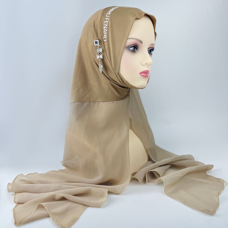 Women's Hijab multi color pullover headscarf with letters solid color chiffon sports headscarf ladies ethnic scarf_voghion.com