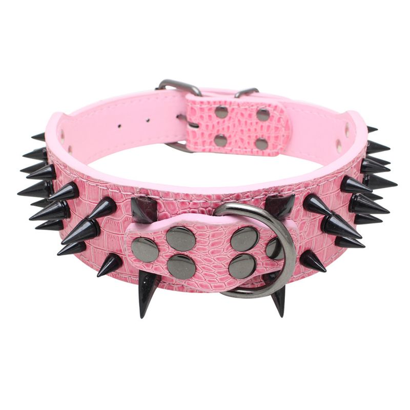 Hot Selling Wolf Tooth Spike Pet Colorful Rivet Collar Large Medium Dog Leash Iron Chain_voghion.com
