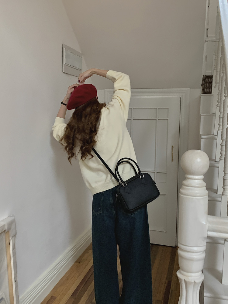 Borsa quadrata piccola coreana allettante di nicchia coreana in pelle di vacchetta con piume, piccola borsa quadrata in vera pelle, tracolla da donna in diagonale_voghion.com