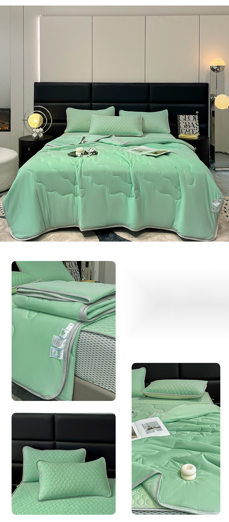 and Refreshing Latex Mat, Summer Set of Four Pieces, Ice Soft Solid Color Bed Sheet, Cool Feeling Silk Dormitory Air_voghion.com