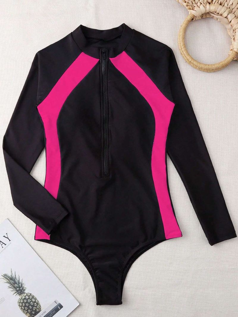 Γυναικεία Ρούχα Στολή Κατάδυσης, Στενή Προστασία από τον Ήλιο, Τρίγωνο, Γωνία, Μακρυμάνικο Μαγιό_voghion.com