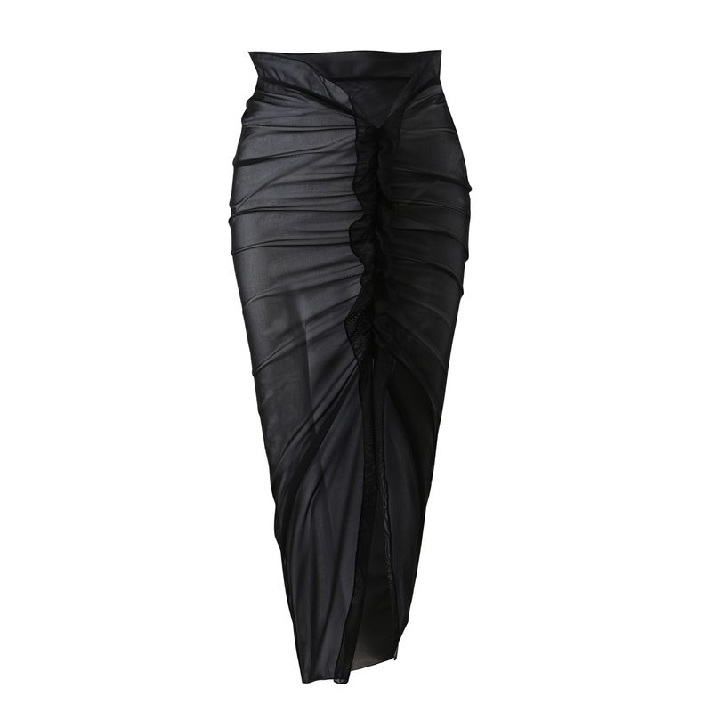 Damkläder Färgmatchning Sexig Ny Rosa Tredelad Mesh Lång Kjol Baddräkt Bikini_voghion.com