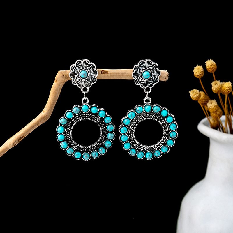 1 Pair Casual Retro Geometric Beaded Alloy Turquoise Drop Earrings_voghion.com