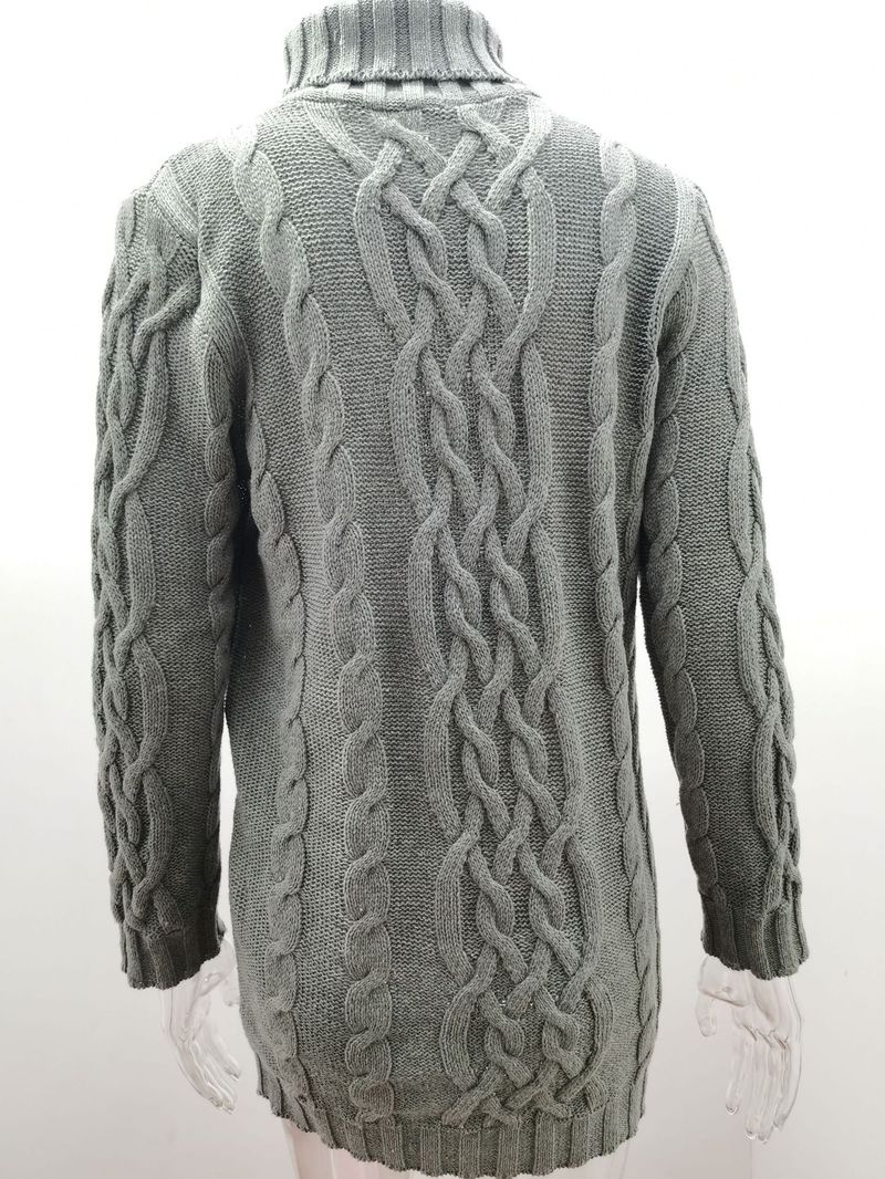 Damenbekleidung Pullover Damen Strickpullover Herbst und Winter verdickt zwei Revers Retro dicke Linie verdrehtes Kleid Wolle_voghion.com