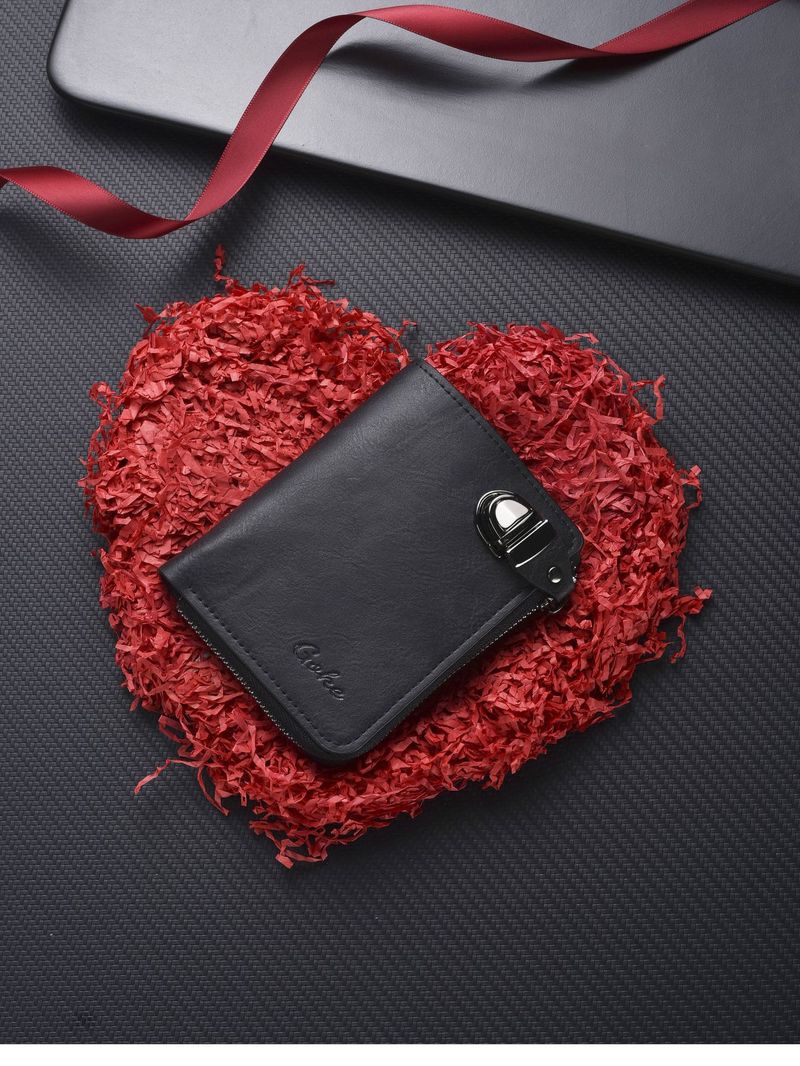Cartera para hombre, estilo retro de alta gama, de PU, corta, con cierre para tarjetas de crédito y monedero._voghion.com