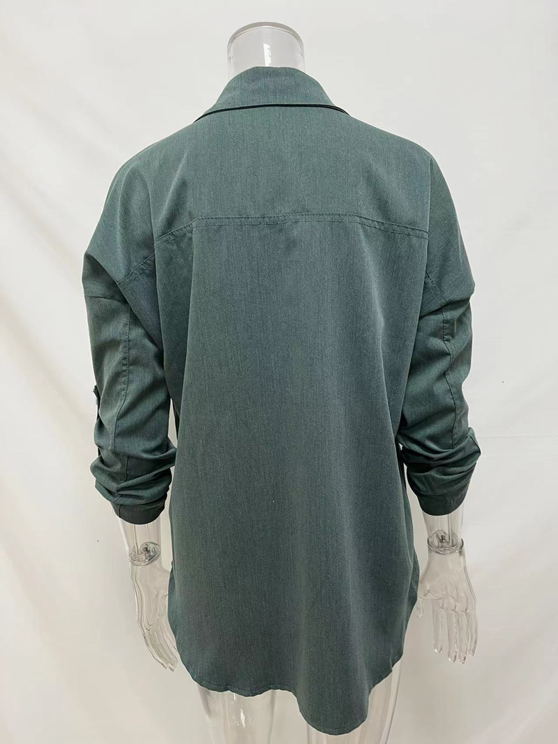 Camicia in denim da donna, camicia da cappotto casual all-match a maniche lunghe con doppia tasca ampia_voghion.com