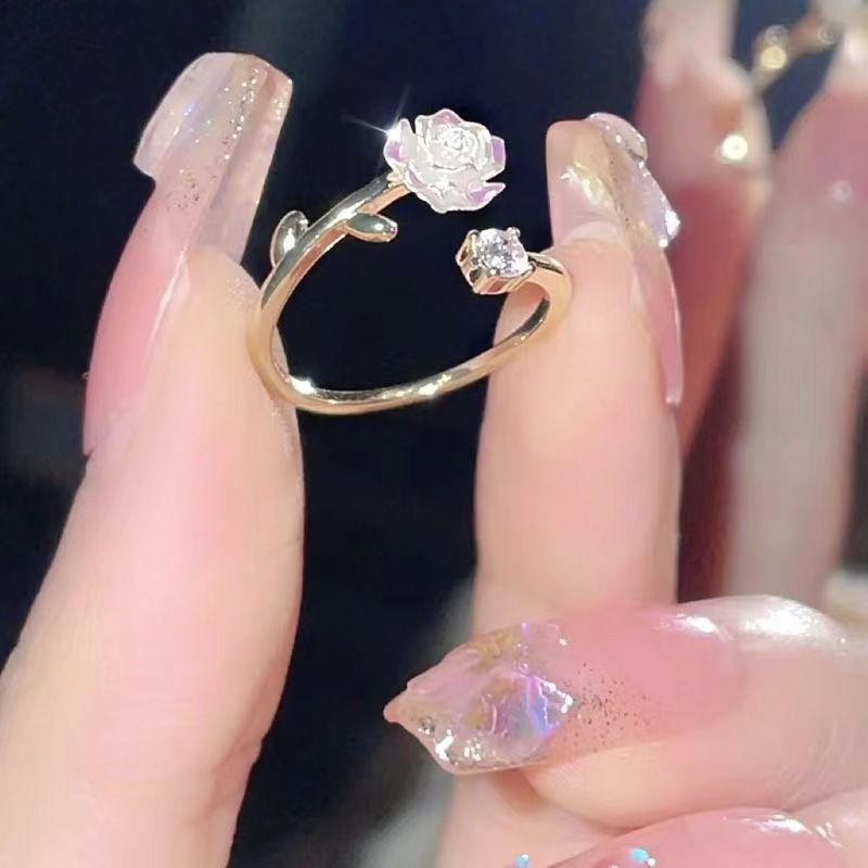 Anello regolabile per coppia "Bestie", stile francese, con camelia, dolce ragazza, cuore, personalità, sorella, rosa, fiore_voghion.com