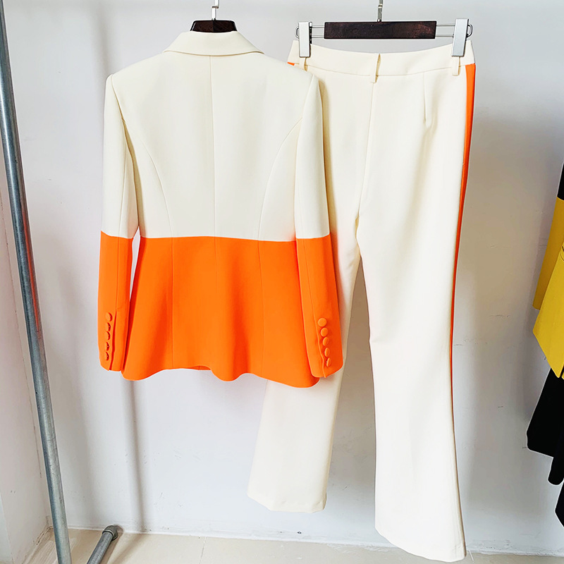 Conjunto de dos piezas GraceChic 2025: Traje de un botón con bloques de color y pantalón acampanado, estilo moda de celebridades europeas y americanas._voghion.com