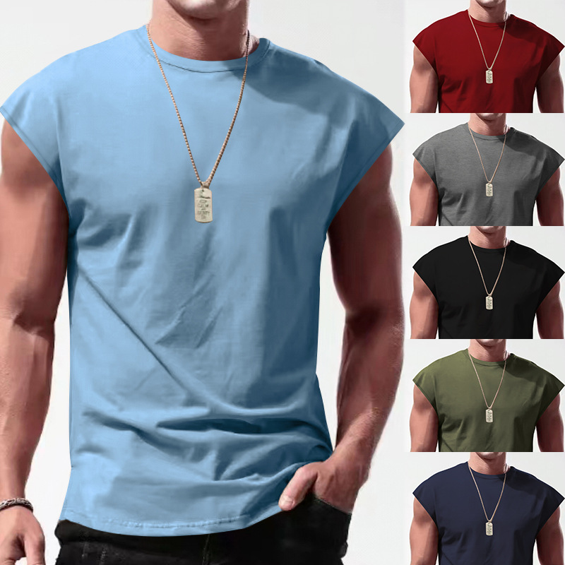 Herren Sommer Ärmelloses T-Shirt Tops Casual Loose Solid Color Dünner Abschnitt Schulter Unterhemden_voghion.com