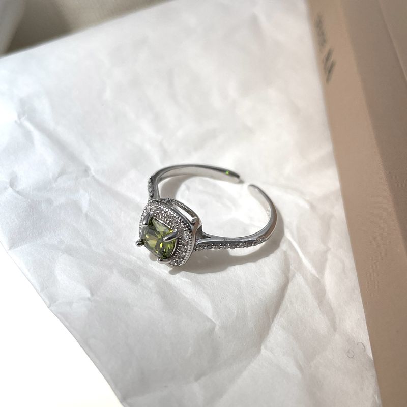 Tiqi French Olive Green Square For Women S Pure Silver Palace Style Diamond Sparkling Zirconia Stacked Finger Ring_voghion.com
