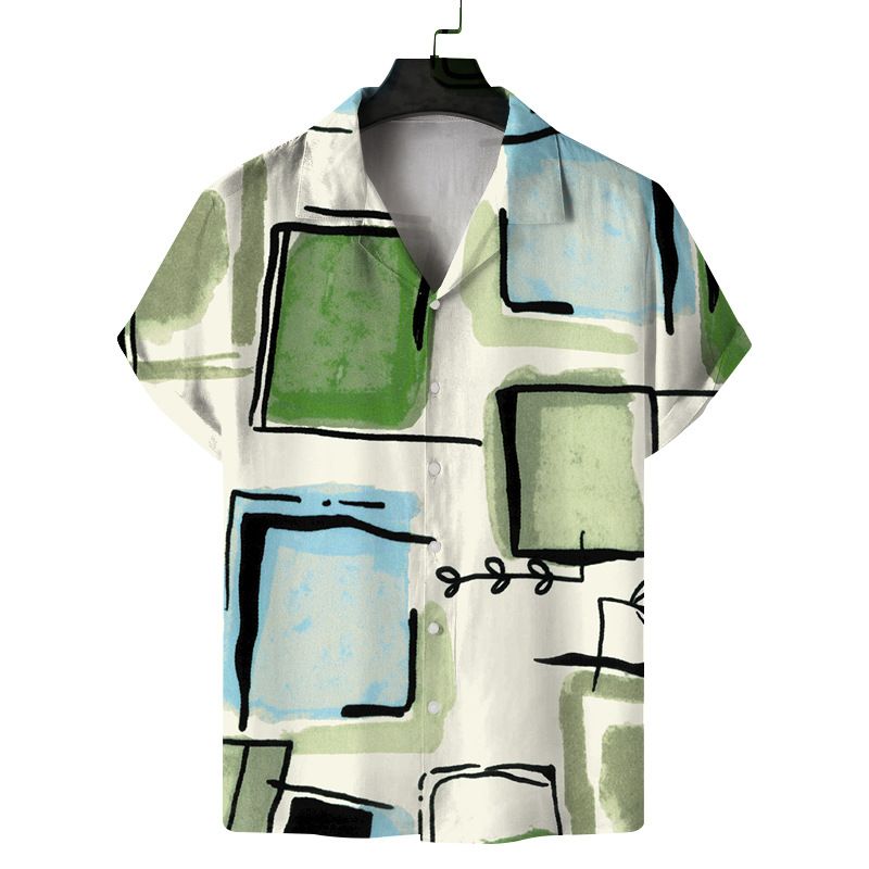 2023 Fashion Resort Freizeit bedrucktes Herrenhemd mit geometrischem Muster_voghion.com