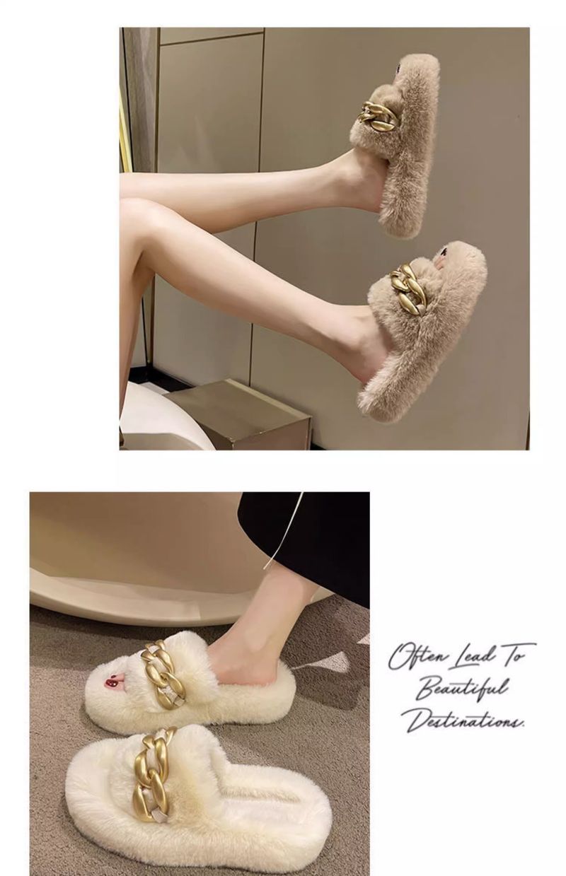 Zapatillas de mujer de suela gruesa reforzada con tacón alto y pelo, zapatillas de mujer de algodón para uso exterior, zapatillas de felpa populares_voghion.com