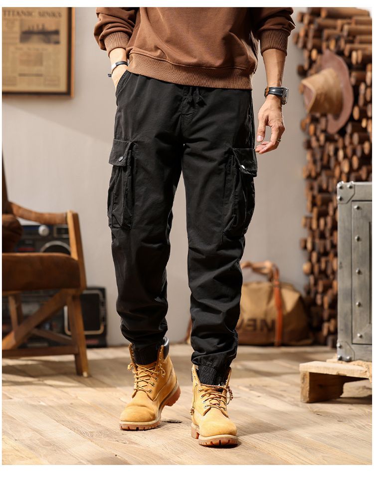 Japanese retro design overalls trousers casual trousers men's 2024 new versatile simple high street fashion loose_voghion.com