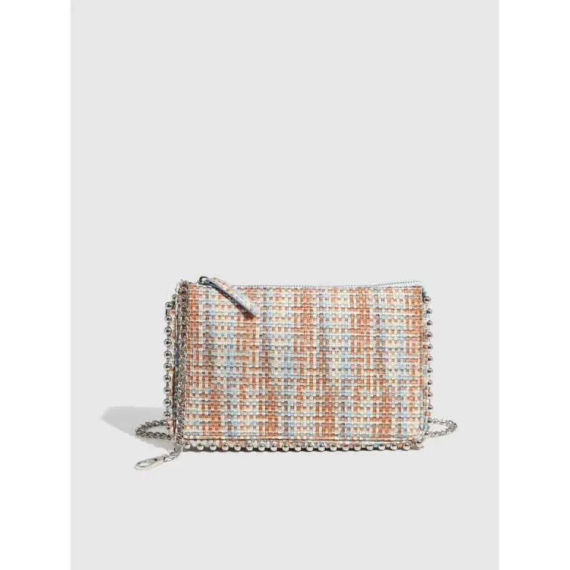Designer Woven Beaded Small Square Fashion Single Shoulder Crossbody Chain Versatile Zipper Women's Bag_voghion.com