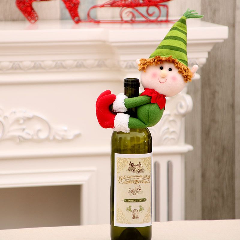 Christmas Home Decorations Christmas Doll Wine Bottle Set Small Wine Bottleneck Hold Wine Bottle Set Ornaments_voghion.com