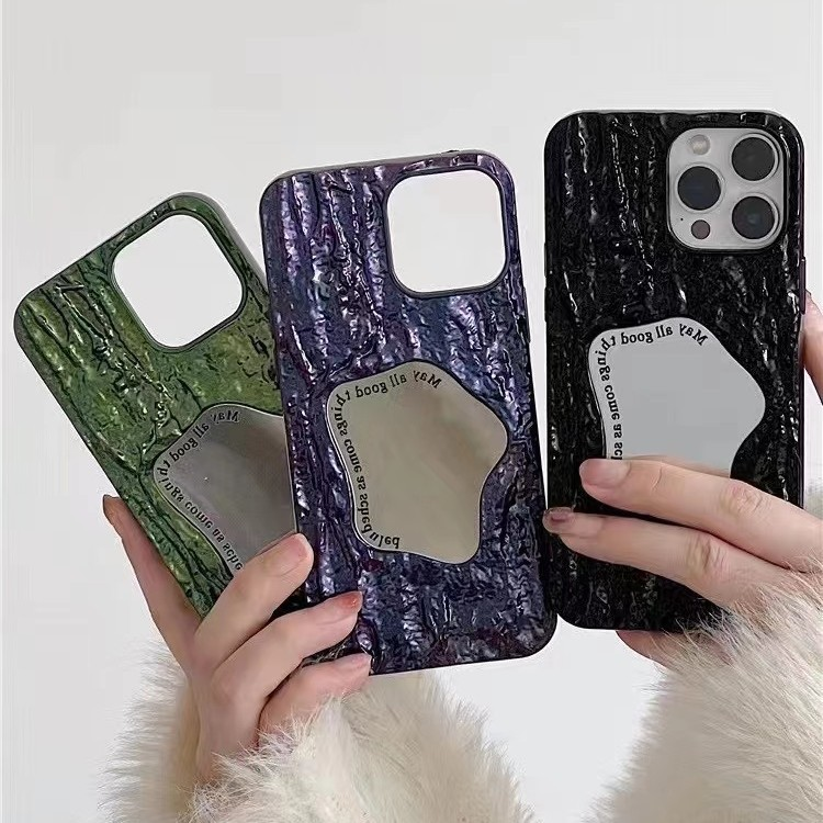 Mobile phone case for iPhone15 mobile phone case embossed rock pattern Internet celebrity mirror 14Promax Apple 13 protective cover new style_voghion.com