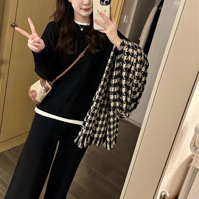 High-Quality Autumn New Sweater Wide-Leg Pants Women's Two-Piece Set Sports Casual Fashion Suit_voghion.com