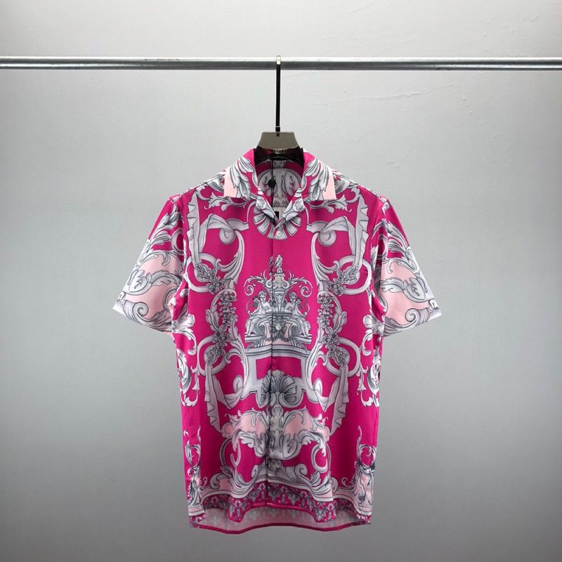 Fashionable VE short sleeved shirt set with pink 3D printed pattern design, unisex top and shorts_voghion.com