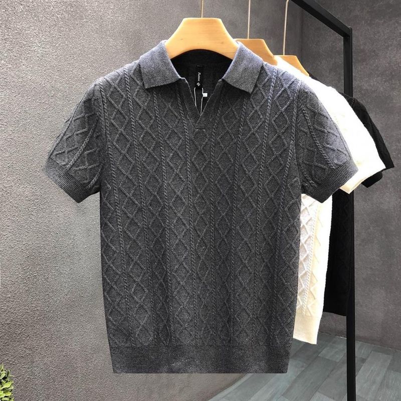 Polo a maniche corte da uomo, per l'estate, da lavoro, di alta qualità, vestibilità slim, versatile, in maglia con risvolto._voghion.com