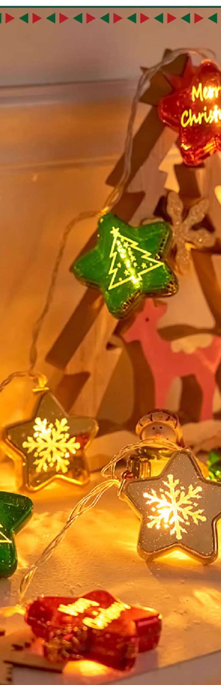 Luces LED para árbol de Navidad con adornos de estrellas y bolas, cadena de luces de 1,5/3/6 m para decoración navideña, casquillo E14, clasificación IP43_voghion.com