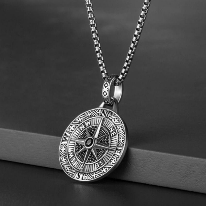 Mode Kompas Kompas Hanger Ketting Heren Eenvoudige Veelzijdige Sieraden_voghion.com