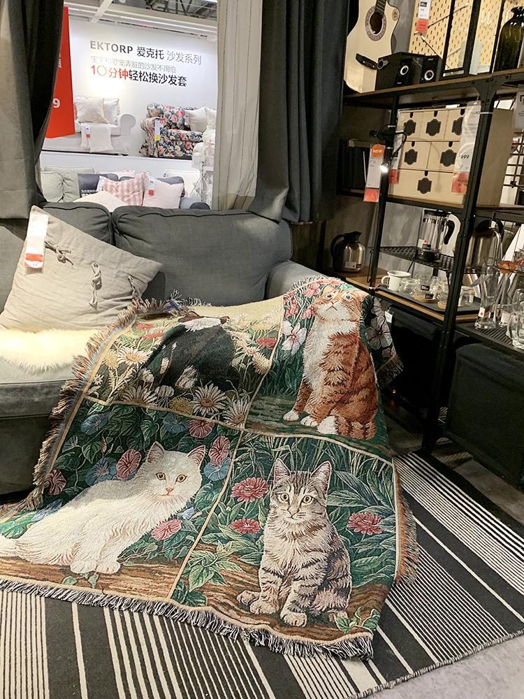 Katzen-Wandteppich, Freizeitdecke, Dekodecke, Haustierdecke, Stoffstrickdecke, Baumwolldecke, Sofadecke_voghion.com
