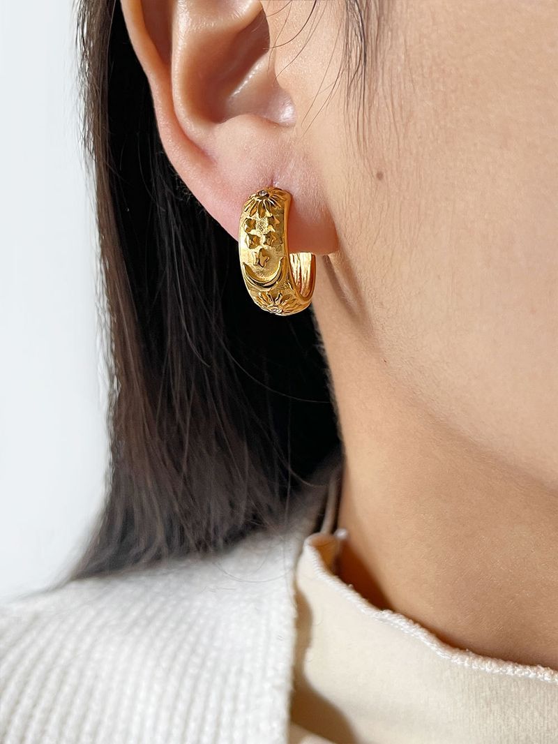 Design fashion popular retro temperament stainless steel bracelet ring earrings set mango moon pattern_voghion.com