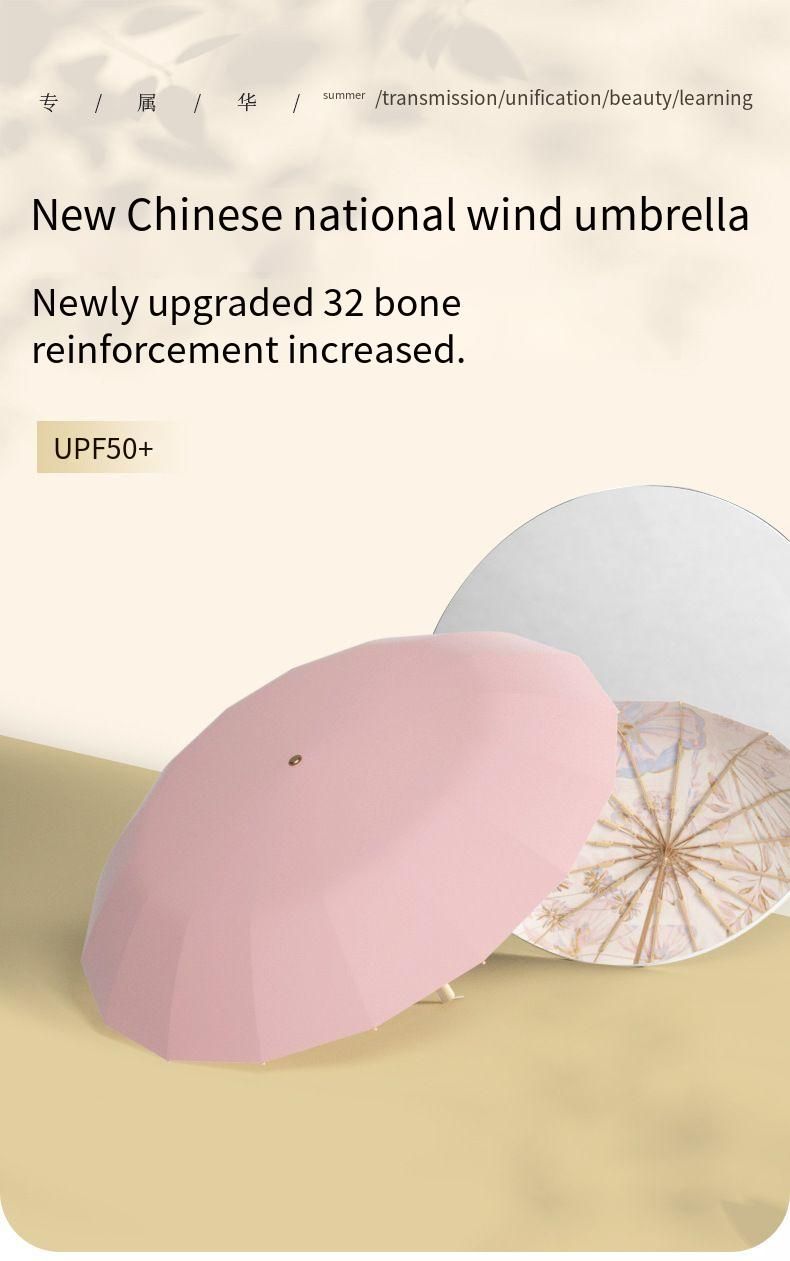 Ombrello pieghevole da donna a 16 stecche, doppio uso per sole, pioggia, protezione UV, parasole rinforzato e ispessito_voghion.com