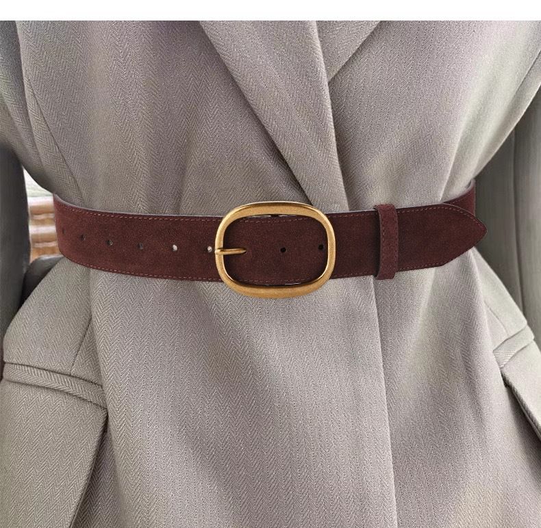 Cintura larga in vera pelle di vacchetta da donna, larga 4,5 cm, versatile e decorativa, con chiusura in vita per gonna e maglione_voghion.com