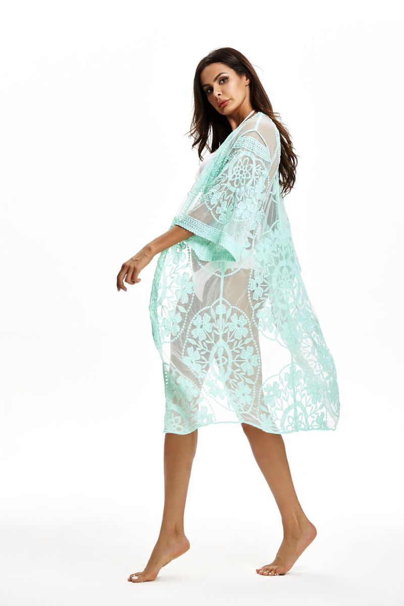 Damenbekleidung Mesh Bestickte Spitze Strand Cover Up Meer Urlaub Bikini Lange Sonnenschutz Kleidung Heißer Verkauf_voghion.com