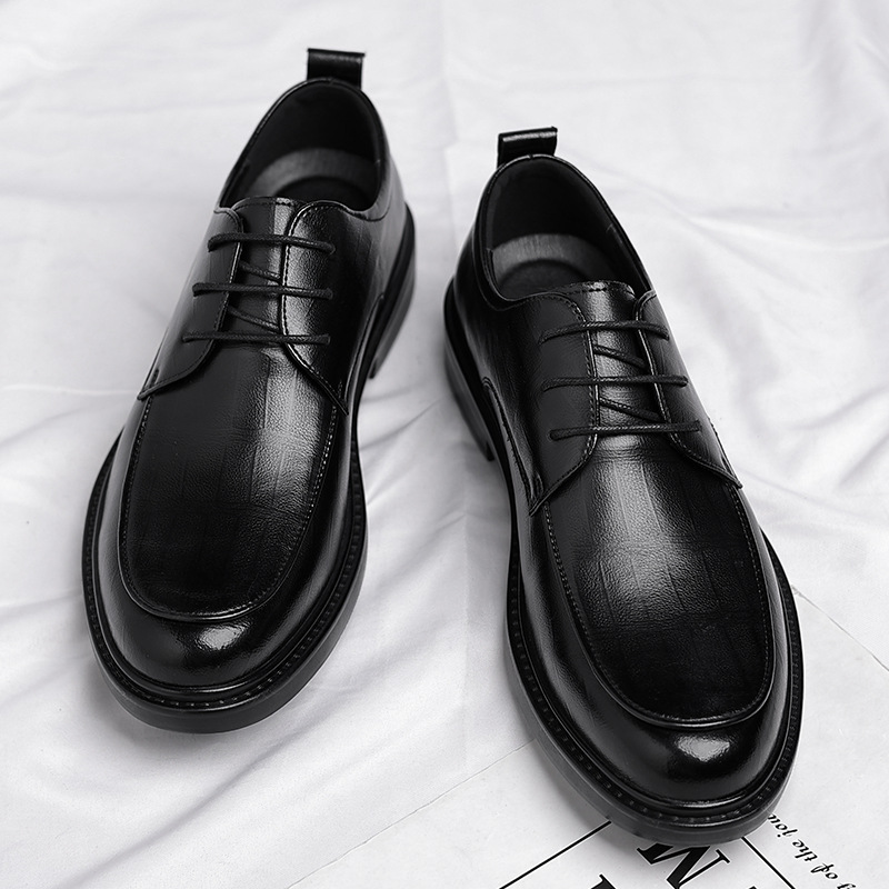 Leather Men' Four Eaon Buine Formal Wear Britih Caual Commuting Tyle Black Height Increaing Wedding Groom_voghion.com