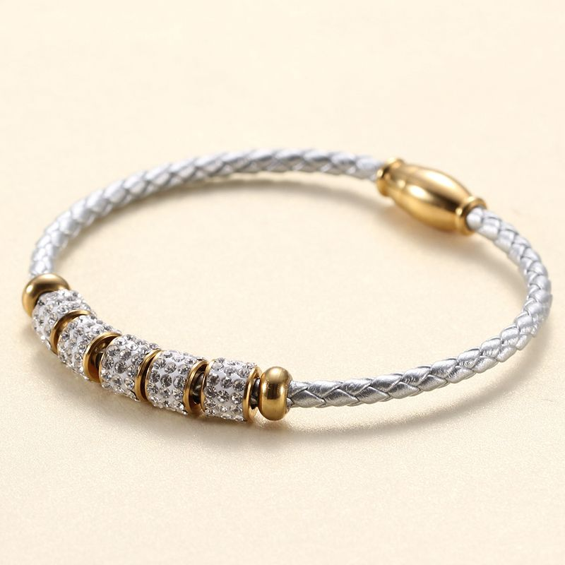 Kadın Moda Takı Deri Halat Paslanmaz Çelik Charm Bilezik_voghion.com