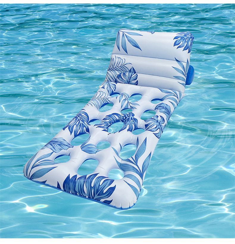 Bladtryk Oppustelig Pool Float liggestol i voksenstørrelse med åndbart mesh-design til swimmingpool strandfest og afslapning_voghion.com