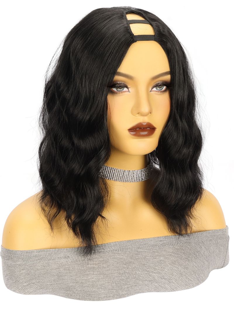 Synthetic Hair Wigs Women's Wigs V PART Black Middle Parted Short Curly Hair Water Ripples Synthetic Head Wigs_voghion.com