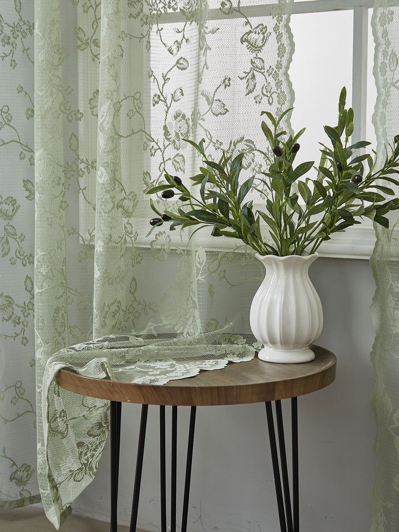 Green Kitchen Gauze Curtains Retro Light Transmitting French Double Layer Lace Bedroom Partition Curtains Bay Window Curtains_voghion.com