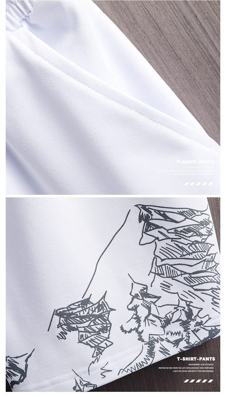 Men's Clothing T-shirt Suit Men's Summer New Snow Mountain Print Fashion Trend Korean Version Of Slim Fit Large Size Sports Two-piece Set_voghion.com