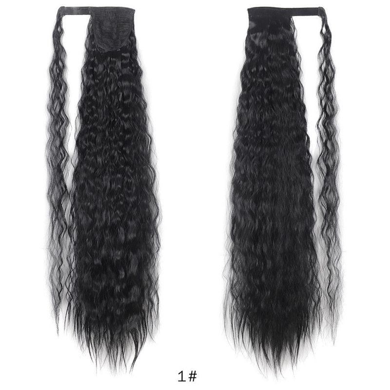 Perruque femme style Velcro perm de maïs moelleux cheveux longs bouclés queue de cheval haute et basse perruque naturelle à haute température en soie ondulée à l'eau_voghion.com
