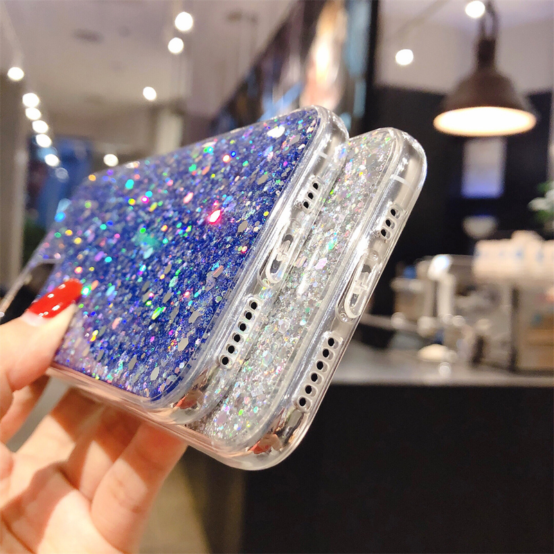 Svetleč bleščeč ovitek za telefon z bleščicami za iPhone 12 11 Pro Max XR XS 7 8 Plus SE 2020 Bling mehak TPU hrbtni pokrovček Slim Cute C_voghion.com