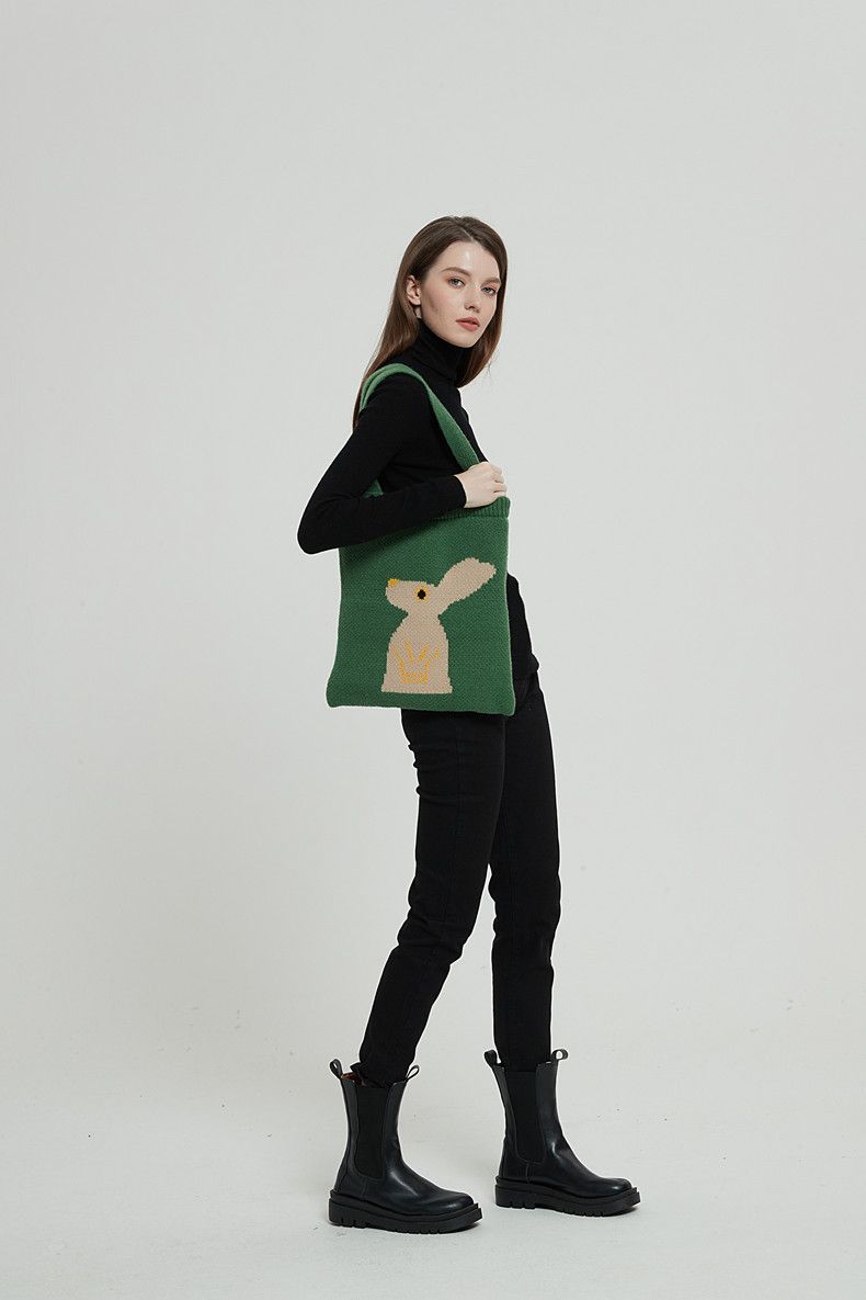 Unisex Knitted bag Rabbit Woven women's shoulder bag lazy casual bag_voghion.com
