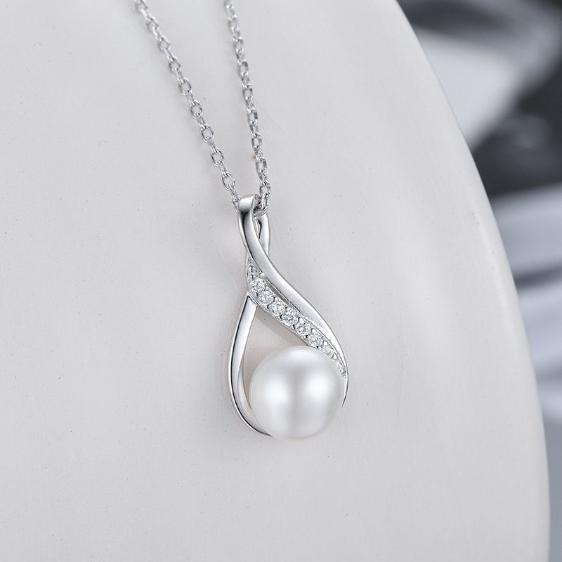 Conjunto de joias femininas da moda S925, prata esterlina, brincos geométricos de pérolas de água doce, conjunto de colar, joias femininas leves e luxuosas de corrente para clavícula_voghion.com