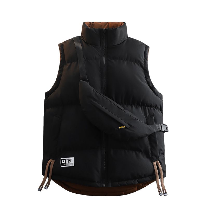 Douyin Stand Collar Reversible Vest For Men, Autumn Winter, Youth And Middle-aged Men's Clothing, Warm Casual Vest,_voghion.com