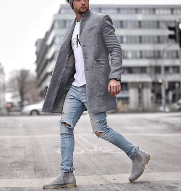 autumn and winter windbreaker men's coat trendy fashion mid-length coat takeaway woolen coat_voghion.com