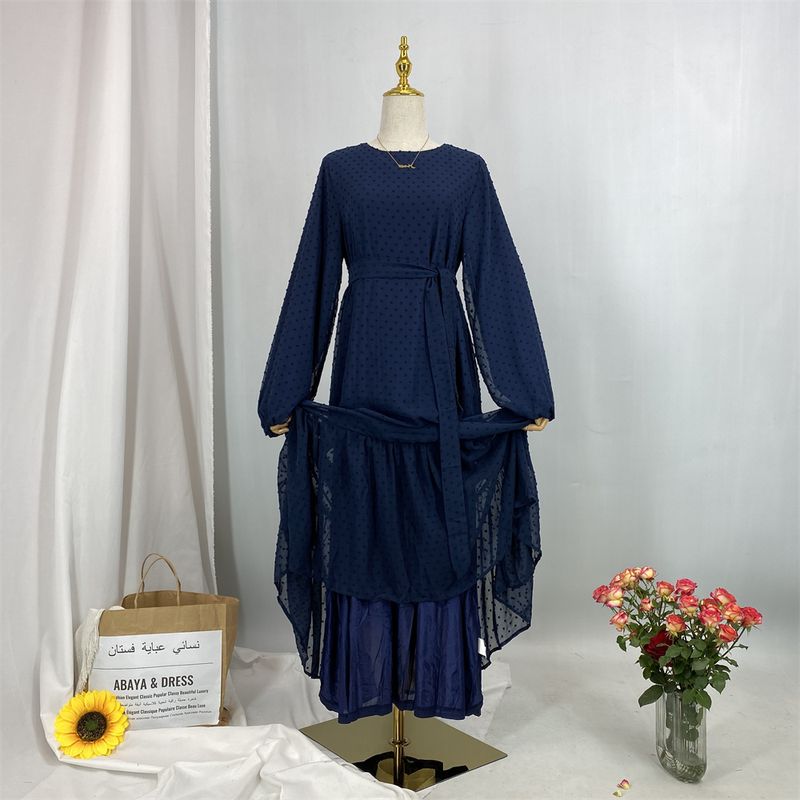 Laatste moderne mode Ruffle Polka islamitische kleding Kaftan met voering Vrouwen moslim Maix Casual jurk Abaya_voghion.com